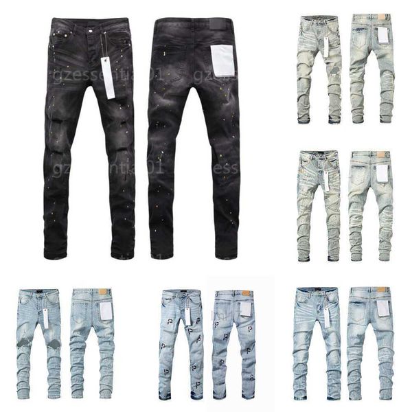 Jeans de jeans Purple jeans Designer de jeans Men Retro Skinny Denim Troushers Hip Hop Ripped Hole Jean para Mens Artigo de Streetwear