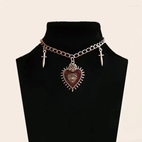 Choker Goth Gothic Peach Heart Flower Sword Geas