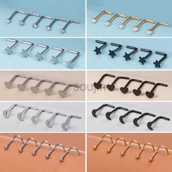 Body Arts 5pcs Edelstahl L Form Nase Bolder 20g Kristall gerade Nasenring Nasenloch Hoop Ohrring Piercing Nariz Pin Body Schmuck D240503