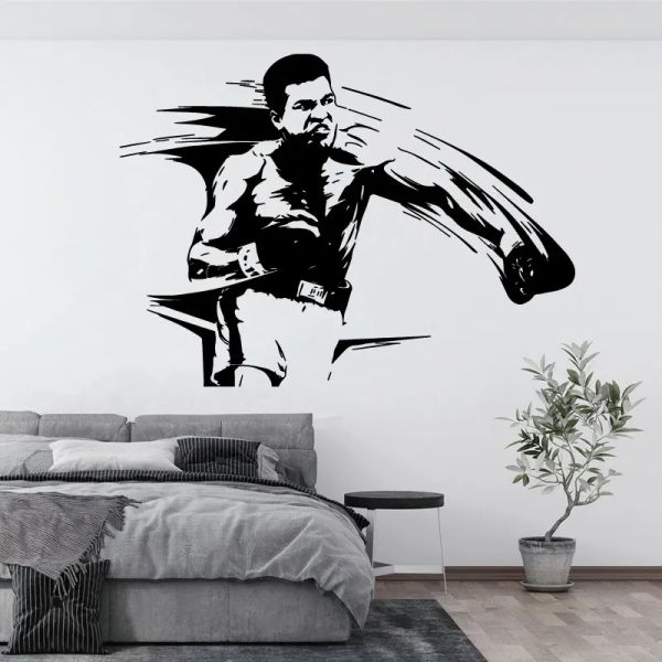 Adesivos Boxing Stick Startador grátis Fight Sports Sport Star Ali Retrato Home Fitness Boxing Club Decoração Decalque Vinil Presente YD6