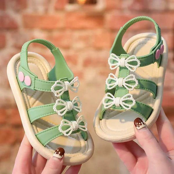 Sandalen Sommersandalen für Mädchen 2023New Bowknot einfache süße rosa grüne Kinder Sandalen Kleinkind Baby weiches Freizeitschulen Kinder Schuhe Schuhe