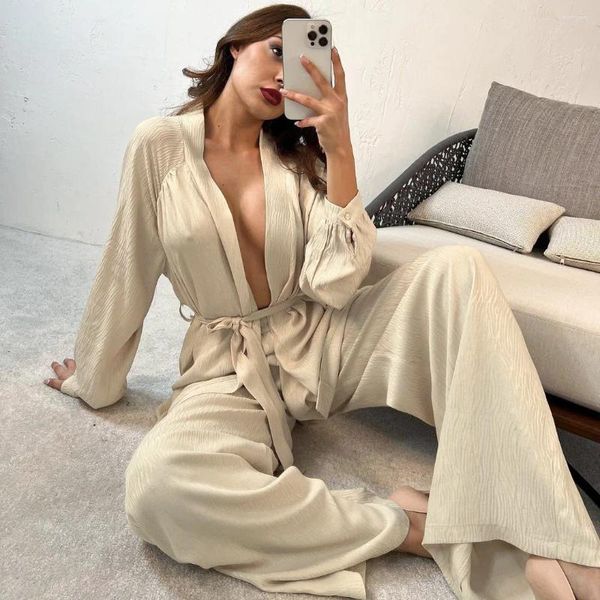 Frauen Nachtwäsche Frühling Freizeit Cardigan Pyjamas Langarm Hosen mit warmem Outwear Home Möbel Großhandel Pijama für Frauen