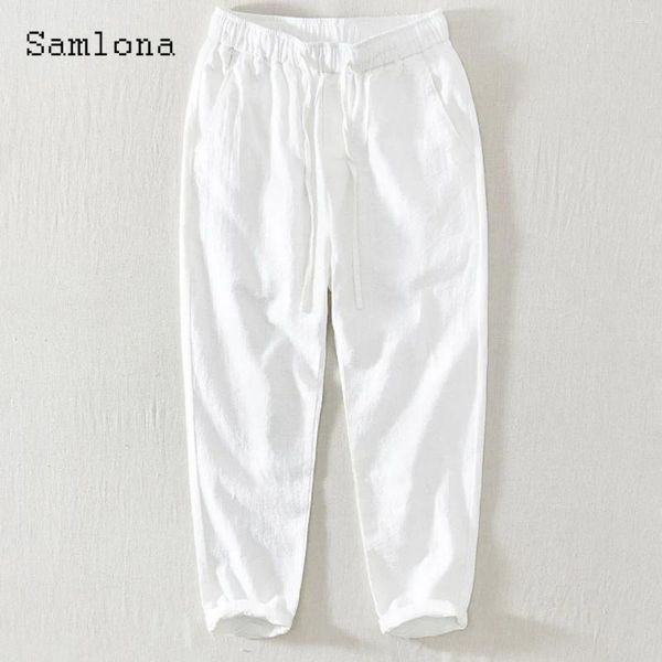 Calça masculina Americana e européia 2024 homens linho casual Solid White Torno