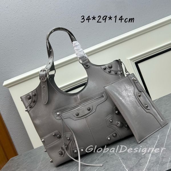 Sommer Maxi Frauen Designer mit Handtasche Griff große Brieftaschen Beach Bags Geldbörsen Motorrad Umhängetasche Niete Lokomotive Einkaufstasche Leder Einkaufsmänner Shopper