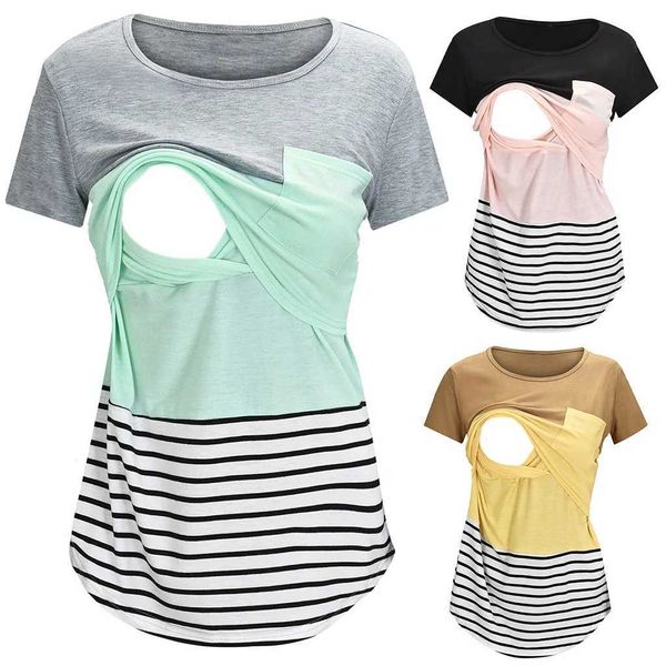 Sleep Lounge New Maternity Cashing Top Top Nursing Care Care T-shirt a strisce Shirtl2405