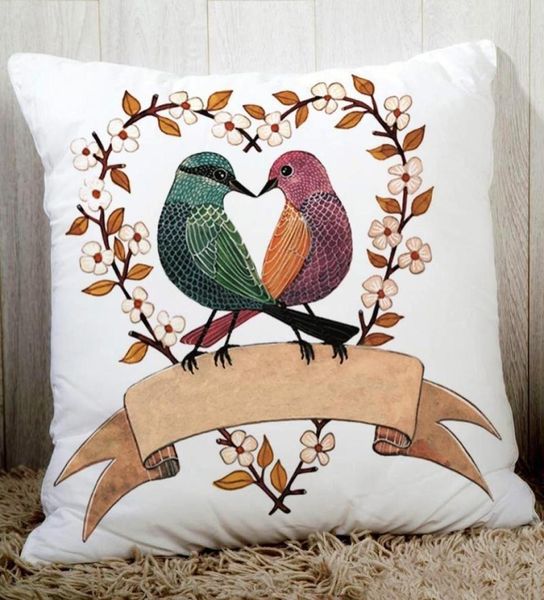 Disegni creativi degli uccelli adorabili divano cuscino cover di lettiera in poliestere sottile cuscino da letto da letto 45x45 cm Cuscino di sedile stampato 7031521