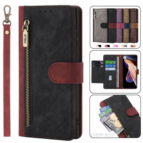 Casos Casos de couro de escova antitheft para xiaomi mi 13t 12t 12 Ultra Pro 11 Lite 11t 10t 11i 14 13C A3 9 SE Business Flip Wallet Tampa