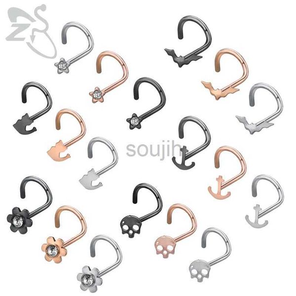 Body Arts ZS 3pcs/lote 20g Bat Skull Cat Small Nariz Rings para mulheres Aço inoxidável Estudos de nariz 3 colorido Cristal Nostril Piercings Christmas D240503