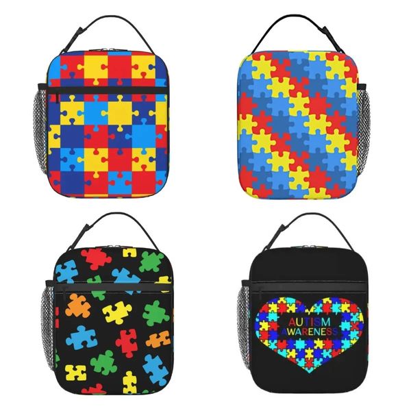 Buntes Puzzle Muster Lunchbox -Tasche für Autismusbewusstsein Jungen Mädchen Frauen Männer besondere Liebesgeschenke mit Ihrem personalisierten Text 240506