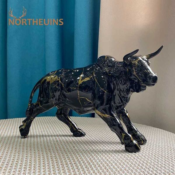 Oggetti decorativi Figurine Northeeuins 285 cm Resin Paint Bull Statues Feng Shui Luxury Modern Design Decorazioni per la casa Art Miniature Sculture Collezione Oggetti T240