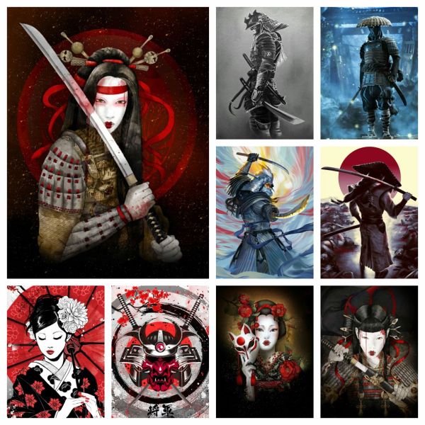 Stitch Diy diamante bordado pintando japonês bushido samurai geisha wall art