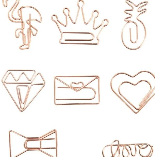 Großhandel Rose Gold Crown Flamingo Paper Clips kreative Metallpapier -Clips Lesezeichen Memo Planer Clips School Office Stationery Supplies