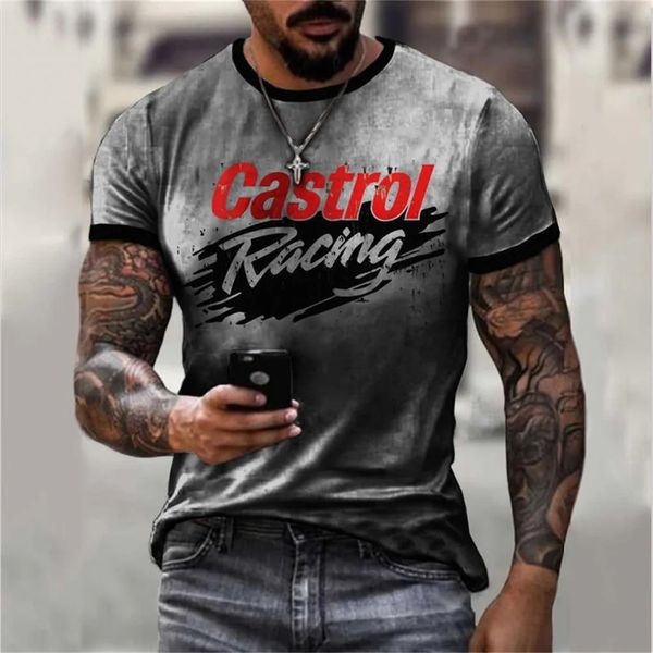 Maglietta da uomo con stampa a olio castrol magliette vintage a maniche corte top casual tops street oversized camicie per uomo abbigliamento streetwear xl 240423