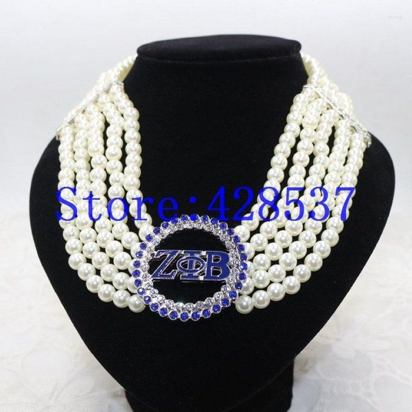 Choker Griechenland Griechische Schwesternschaft Zeta Phi Beta Symbol Royal Blue White Crystal Pearl Schmuck mehrschichtige Halsketten 298W