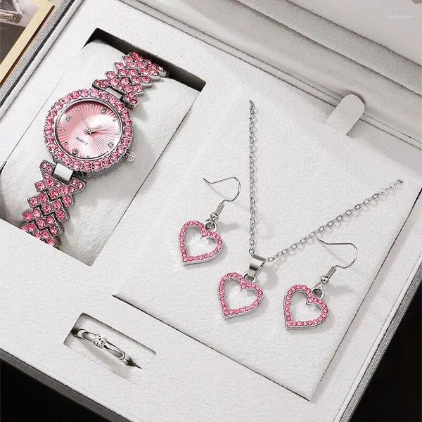 Avanadores de pulso Luxo feminino Vista Red Colar Brincha Rhinestone Fashion Watchwatch Casual Ladies Relógios Jóias Conjunto de joias