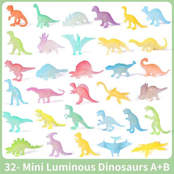 Outros brinquedos 16 mini mini dinossauros brilhantes Luminous Dinosaur Toys Baby Boy Cake Decoration Childrens Novel Modelsl240502