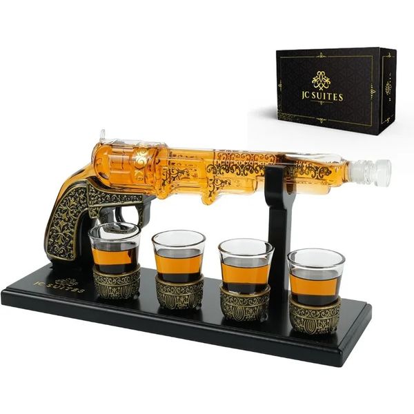 Decanter de armas de luxo com 4 s de óculos caixa de presente funil legal conjuntos de uísque exclusivos para homens mulheres Crystal Glass 240429