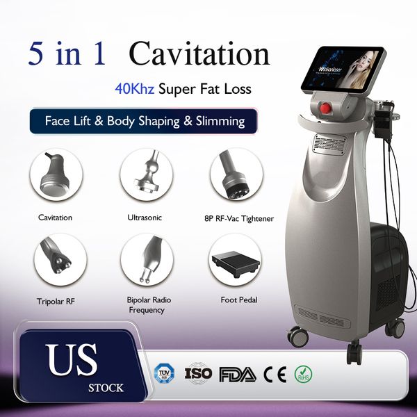 6 em 1 40K Máquina de emagrecimento de cavitação ultrassônica RF Vácuo de aperto de pele de radiofrequência de peso para o corpo