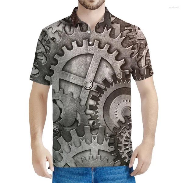 Мужские Polos Steampunk Gears 3D Print Polo Рубашка для мужчин лето-повседневная коротка с короткими рукавами.