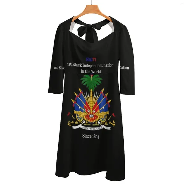 Vestidos casuais bandeira haitiana t - camisa ótima para celebração de dia de costas para costas de vestido quadrado de gola quadrada design de moda grande tamanho largo solto