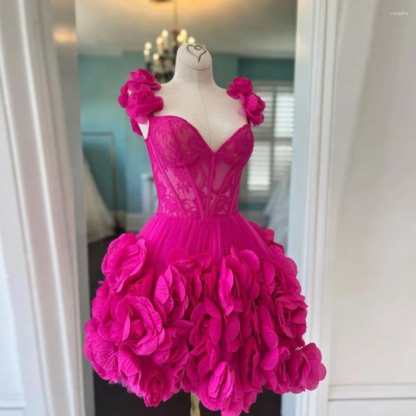 Lässige Kleider fabelhafte Fuchsia 3d Blumenfrauen Mini zur Verlobung Hochzeit florales Lacce Short Maxi Kleid mit Korsett bustier