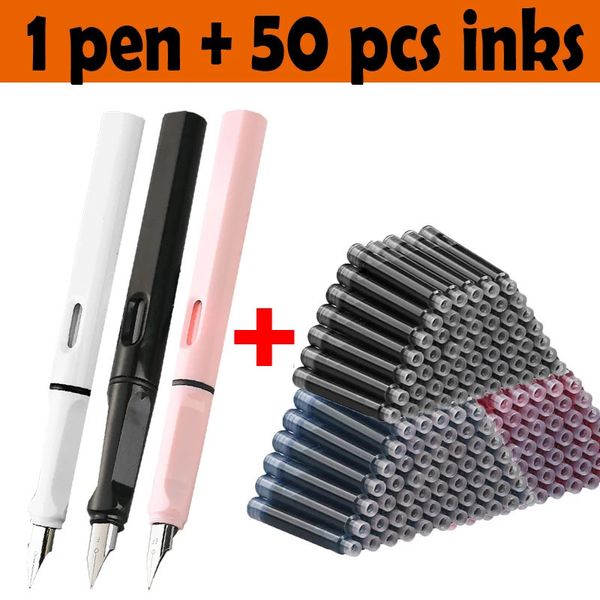 51 PCs Fountain Stift Set 038 mm 1 und 50 Nachfüllschupplieferungen Kawaii Koreaner Schreibwaren Caligraphy für das Schreiben 240428