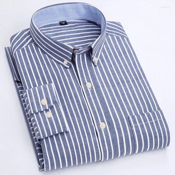 Camisas de vestido masculinas 2024 camisa xadrez algodão oxford de manga longa primavera casual sólido diariamente colarinho social