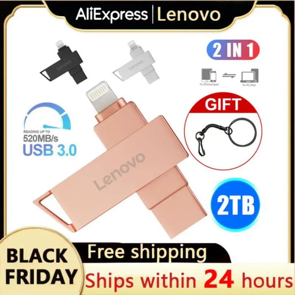 Адаптер Lenovo 2TB 128GB Lightning Pen Drive USB 3.0 OTG USB Flash Drive для iPhone iPad Android 1TB Pendrive 2 в 1 палочке памяти для ПК