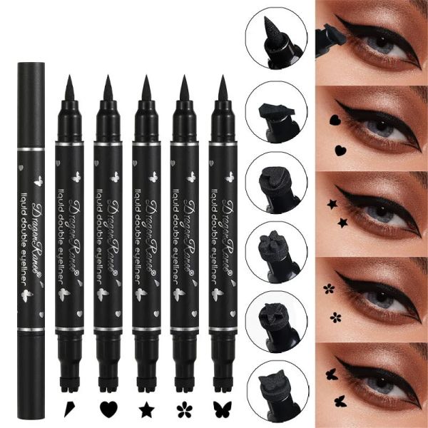 Eyeliner de cabeça dupla de cabeça dupla impermeabilizada líquido líquido Lua estrela do coração Substituição de tatuagem Carimbo de tatuagem Ferramenta de maquiagem de peles de peles de lápis rápida para olho seco