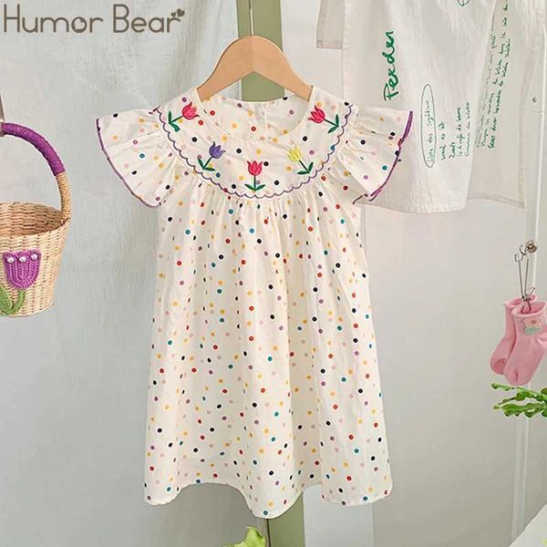 Платья для девочек Юмор медведь детская одежда для девочек платье корейское вышивное платье летав