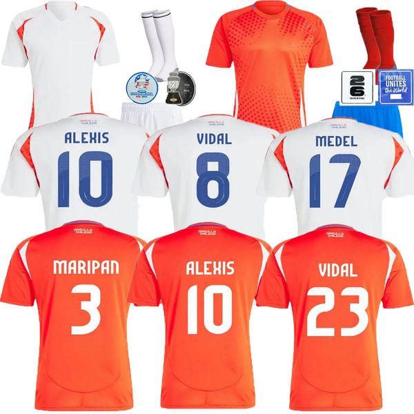 24 25 Şili Futbol Formaları Alexis Vidal 2024 Şili Milli Takım Futbol Ev Kırmızı Uzak Beyaz Tam Set Camiseta Zamorano Isla Ch. Erkekler Çocuk Kiti Gömlek