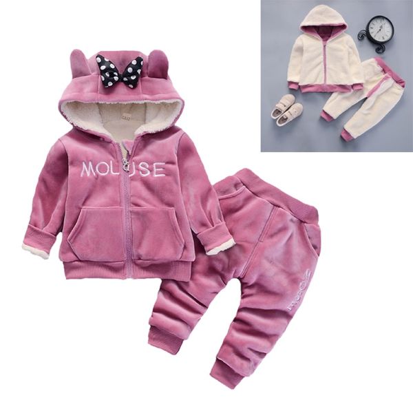 Набор одежды для девушек мыши зима держите теплую плюс бархатный сгущение медвежьего мальчика набор набор на молнии на молнии и брюки Детский костюм 219d