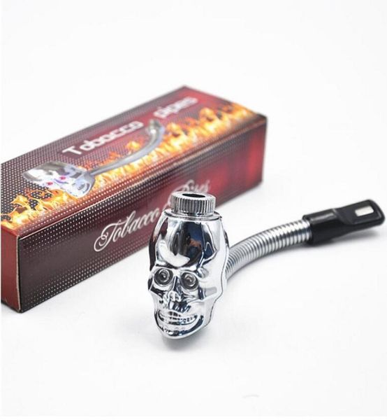 Tubo de metal de forma de crânio LED 3 Cores Propriedade de metal flexional Tobacco Tubos de cigarro Rasta reggae Pipe com presente Box3890259