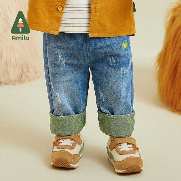 Pantaloni per bambini Amila 2023 Design di cucitura per bambini per bambini per il tempo libero autunnale con abbigliamento interno ed esterno a due toni e ragazzi.