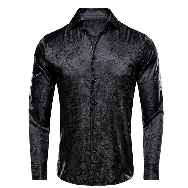 Hitie Business Mens Shirts Silk Paisley Schwarzes grünes lila rot weiß rollar Hemd Casual Formal für männliches Hochzeitsgeschenk 240419