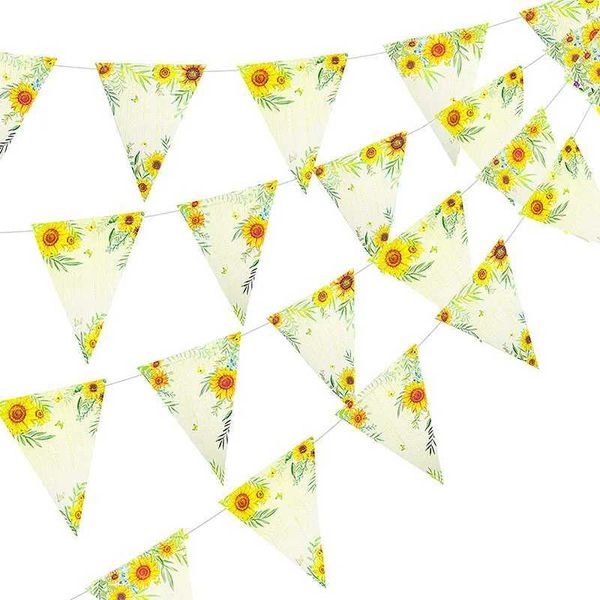 Banner Flaggen Papier Sonnenblume Dreieck Flag Banner Herbst Party Herbst Sonnenblume Hochzeitsempfang Brautdusche Streamer Hintergrund Dekorationen