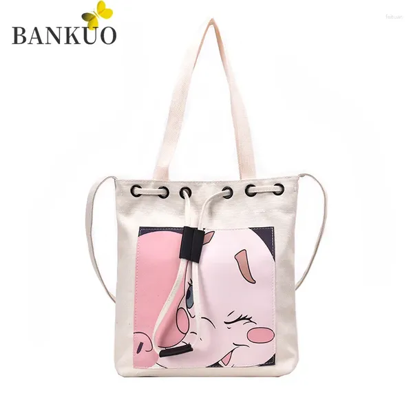 Bolsas de ombro de ombro Bankuo Cartoon Print Bag Womens Canvas Ins Style Girls Bolsa de praia Moda feminina Feminina 2024 C379