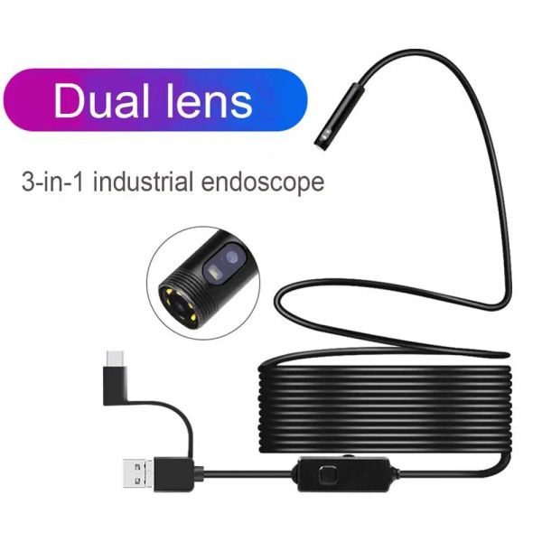 BULBS TIPEC Android Endoscópio Câmera IP67 Lente dupla de 8mm com luz LED 1080p Inspeção Endoscópio Otoscópio Mini Borsapa de Carro