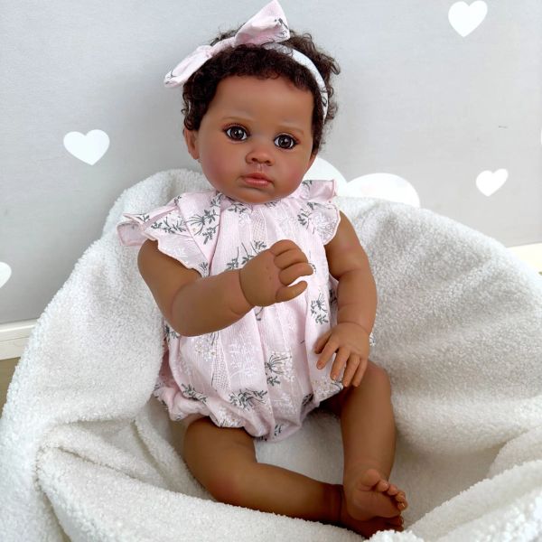 Dolls NPK 24 polegadas de pele marrom escura renascida criança boneca boneca de pano macio cabelos enraizados de alta qualidade picture