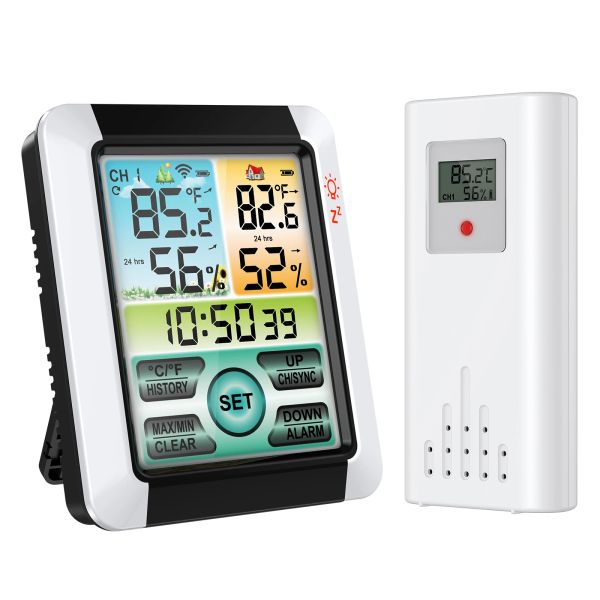 Medigas ORIA Termômetro sem fio LCD Display Sensor de temperatura externa do sensor de temperatura interna Termômetro digital interno com relógio