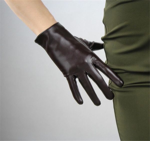 21 cm Touchscreen Kurzhandschuhe Emulation Lederspiegel Patentleder matt hell schwarze weiße Frauen Handschuhe PU99217723360