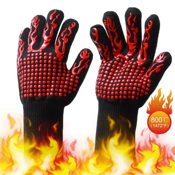 Luvas NMSafety Luvas de incêndio de alta temperatura Luvas resistentes ao forno de microondas Barbecue ao ar livre 932f BBQ Hot Flame Proof Luvas de trabalho