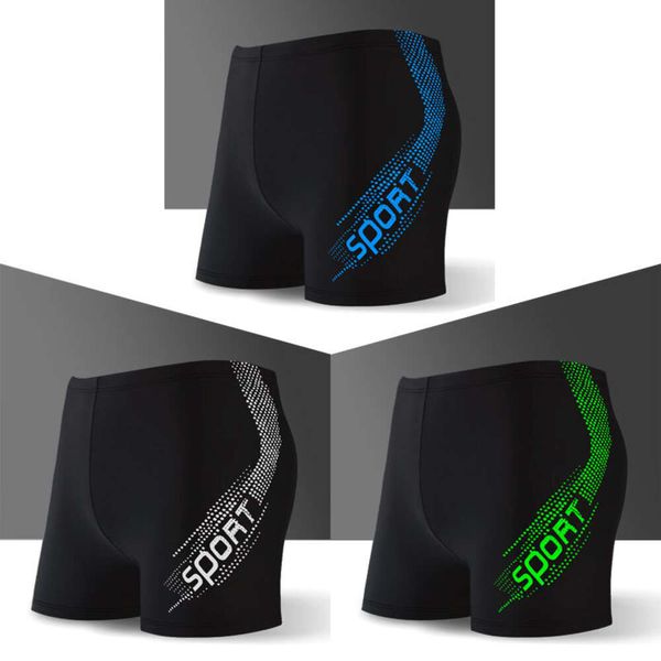 Menina de banho masculina Trunks masculino Treinamento profissional Slim Fit Mens ângulo plano Grande tronco de natação Sexy seco rápido