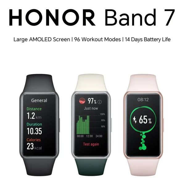 Браслеты Новая честь полоса 7 Smart Band Blood Oxygen 1,47 '' 'AMOLED Screen Smartber Smartband 2 недели автономной работы 5ATM водонепроницаемость