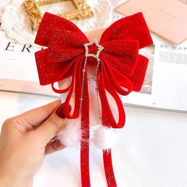 Other Red Golden Golden Velvet Bow Hair Ornament Baby Hair Circles Pins Natal Ano Novo Acessórios Coreanos Clipes de cabelo para mulheres meninas 1pcs