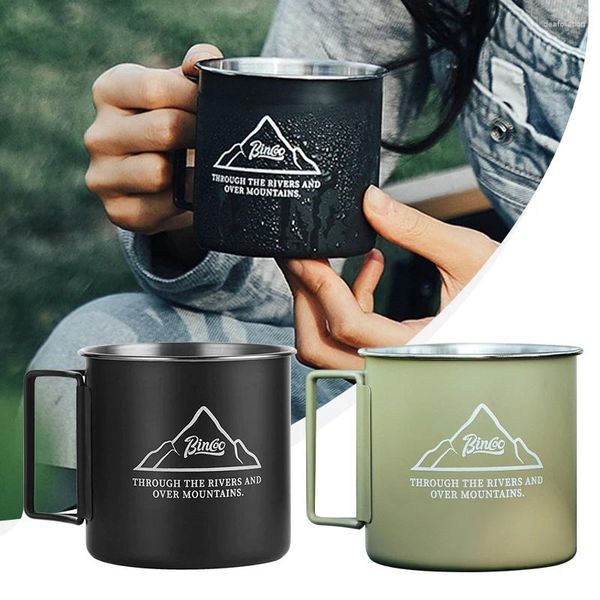 Tassen 300 ml Outdoor Camping Cup 304 Edelstahl Tee Bier Kaffee Tasse Klappbares Griff tragbares Wanderweg Wasser