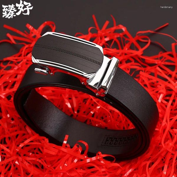 Celra Belt Belt Homen Camada de Chave de Chavete Automático Buckle Jovens Negócios Casual Real Jersey