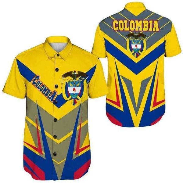 Camicie casual maschile Colombia National Emblem Map Short Slve Shirts for Men vestiti da camicie da spiaggia hawaiane sport jersey bandiera per bambini bogoni boy tops y240506