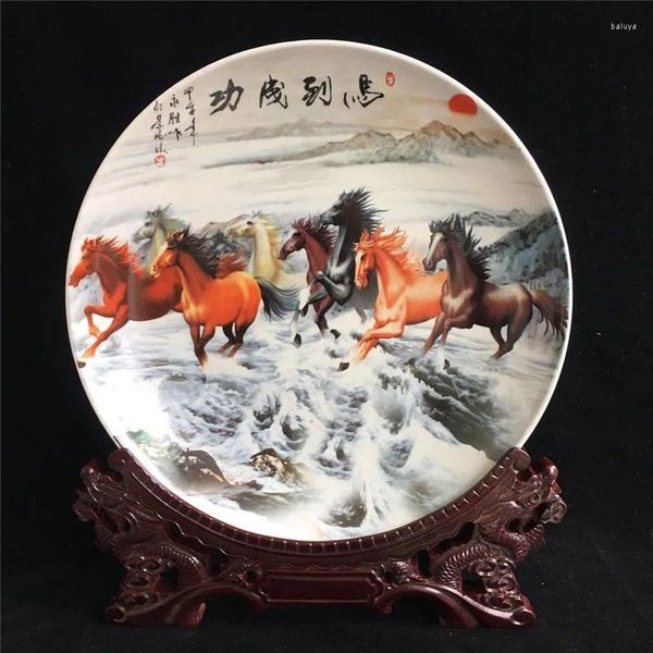 Teller chinesische Keramikmalerei Pferde Teller bedeutet, dass die Dinge gut segnen traditionelle runde Schale Dekor -Gerichte Set Set