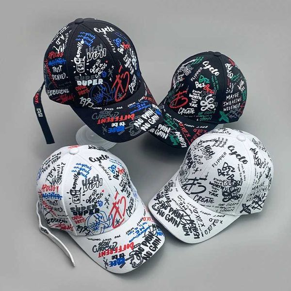 Caps de bola New Streetwear Kpop Graffiti Letter Homens Mulheres Chapéus de beisebol Algodão Classic Classic Casual Sport Unissex Hip Hop Caps T240429